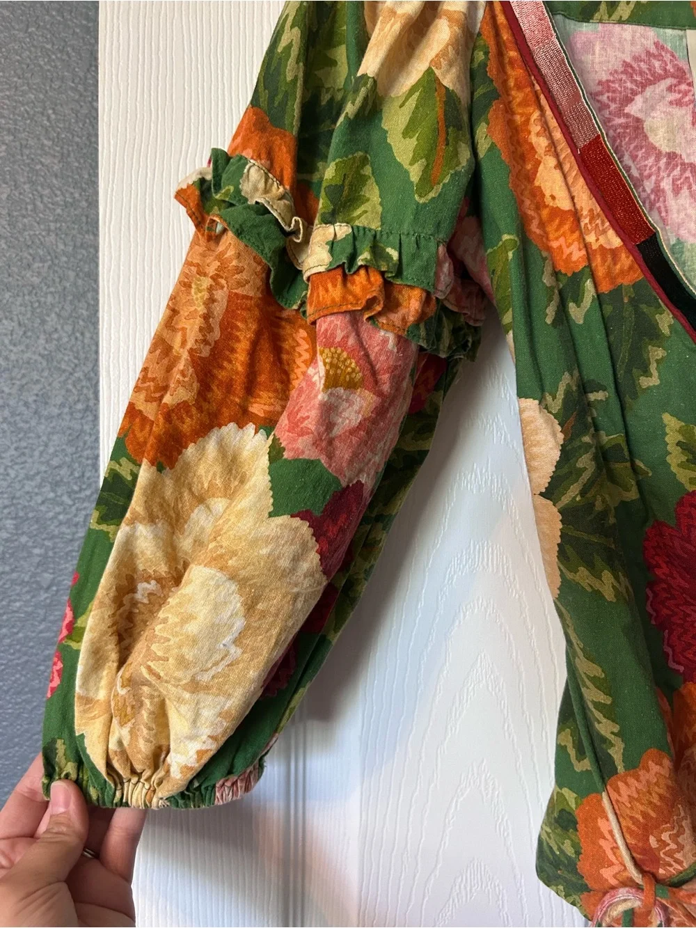 Farm Rio x Anthropologie Floral Puff-Sleeve Wrap Top- Sz XXS